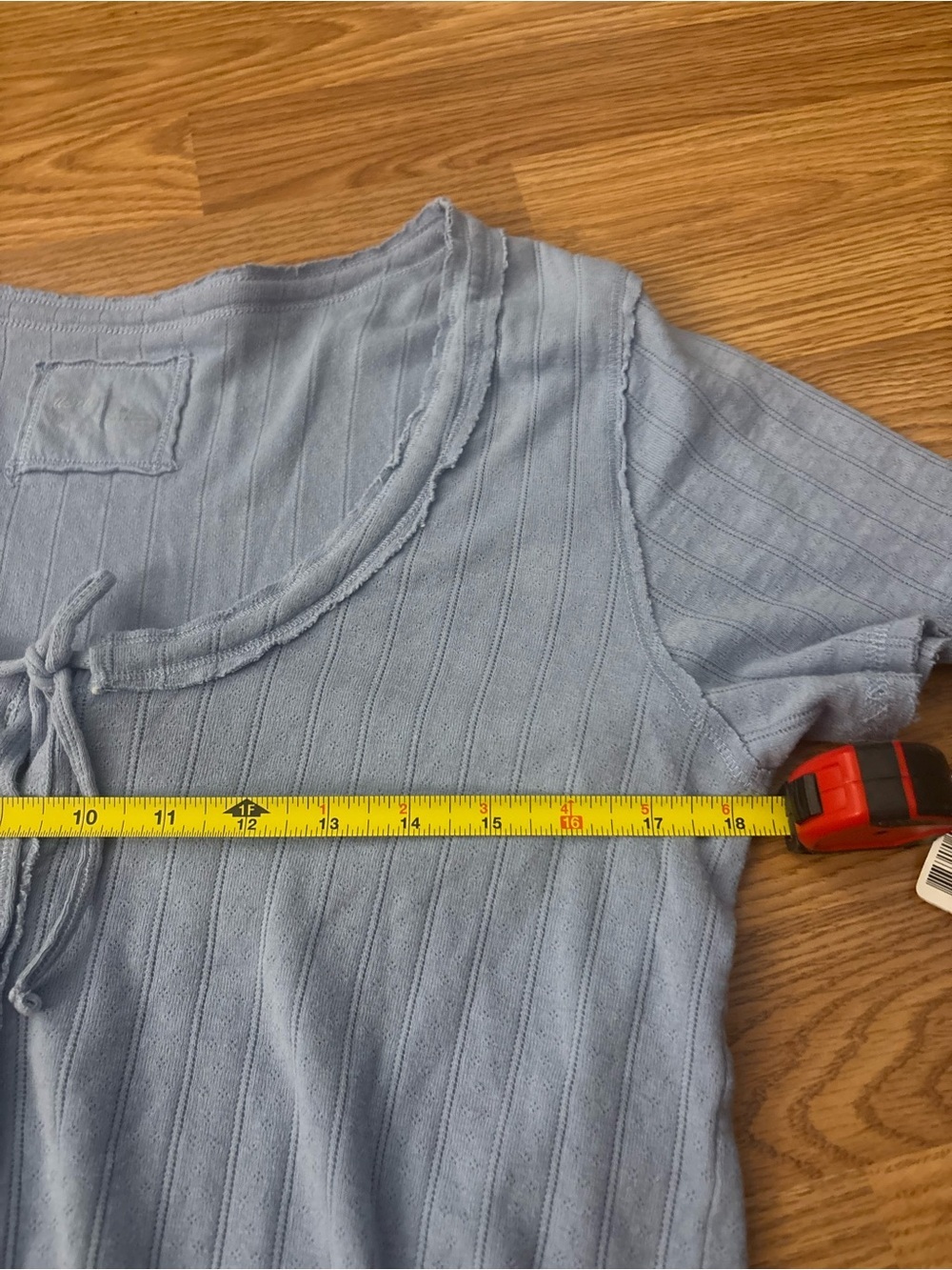Aerie Blue Ribbed Short Sleeve Button-Front Top with Tie Size XL - Picture 5 of 9